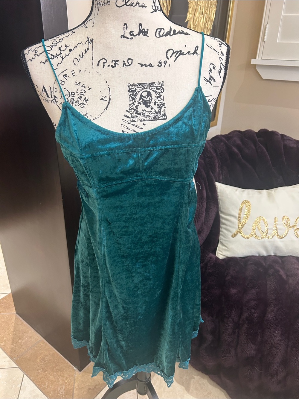 Free People Velvet Slip Camisole - Teal Green